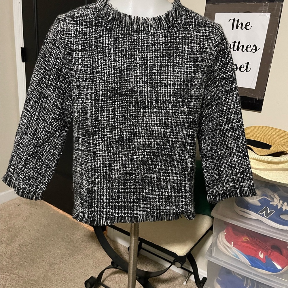 Zara’s Black and White Tweed Sweater